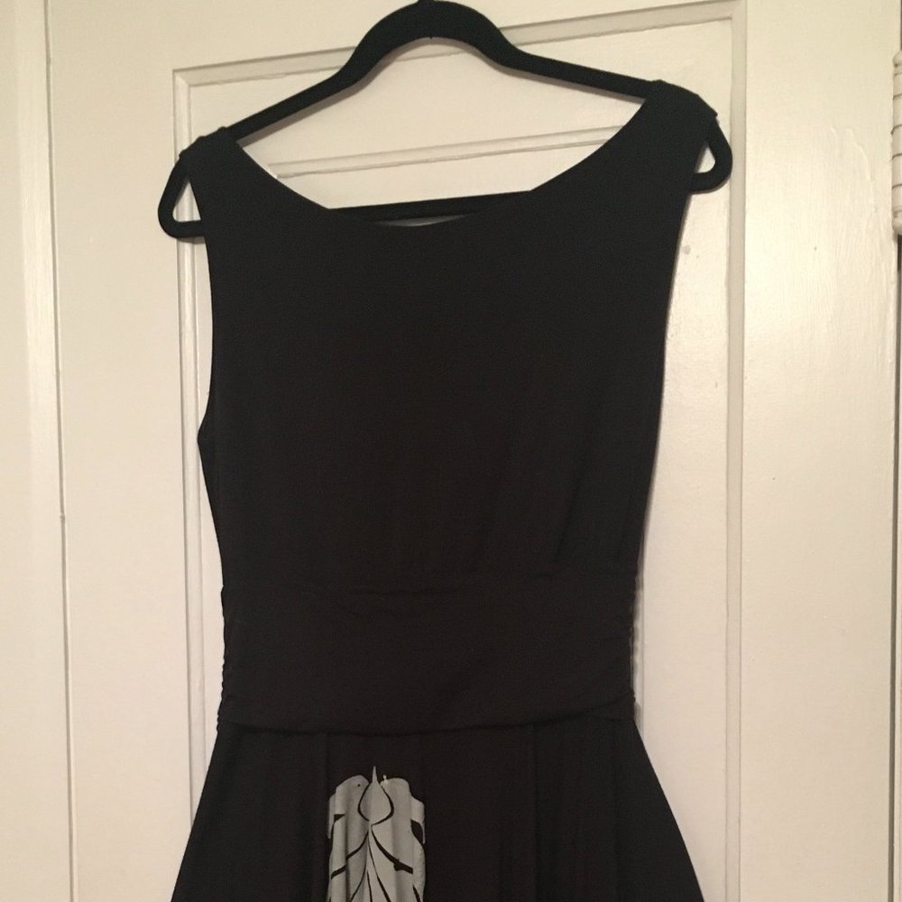 Black Bamboo Jersey Lilikoi dress with handprinted, full skirt
